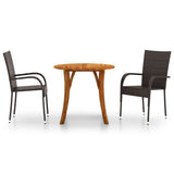 3 Piece Garden Dining Set Brown - Side View