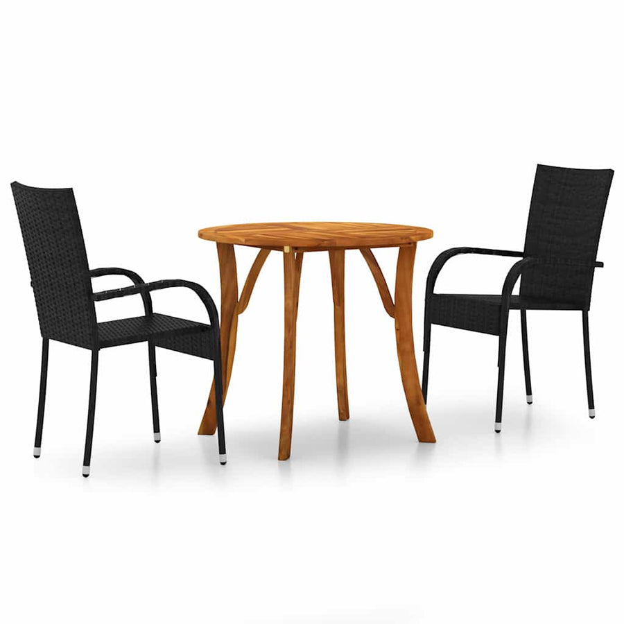 3 Piece Garden Dining Set Black