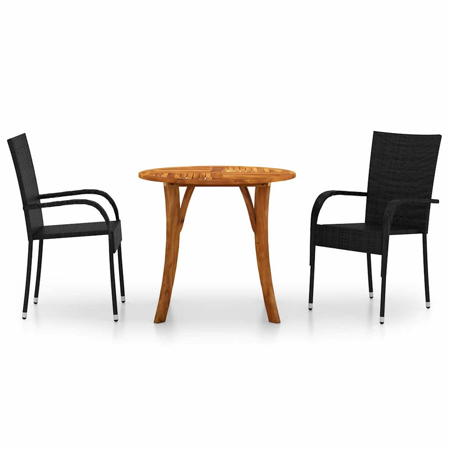 3 Piece Garden Dining Set Black