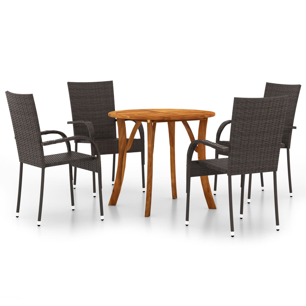 5 Piece Garden Dining Set Brown