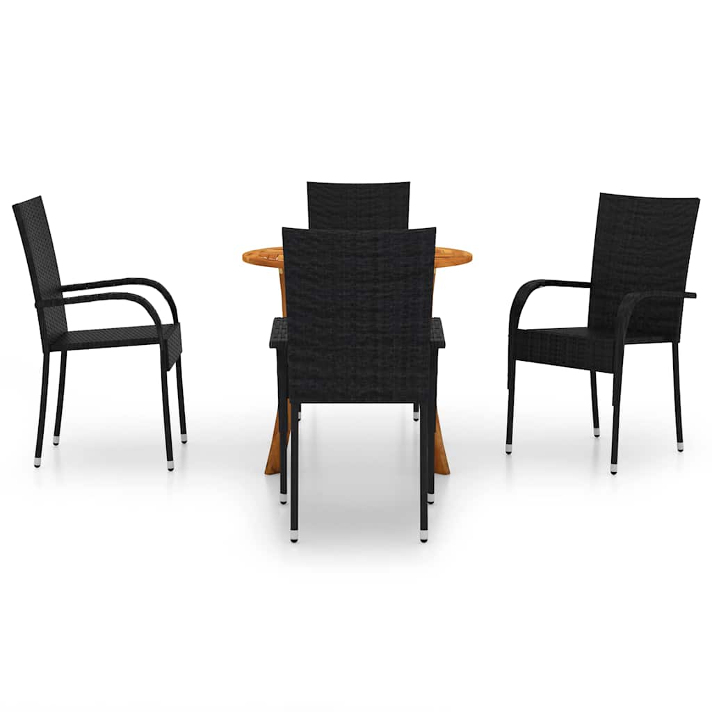 5 Piece Garden Dining Set Black