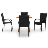 5 Piece Garden Dining Set Black