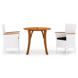 3 Piece Garden Dining Set White - Front View