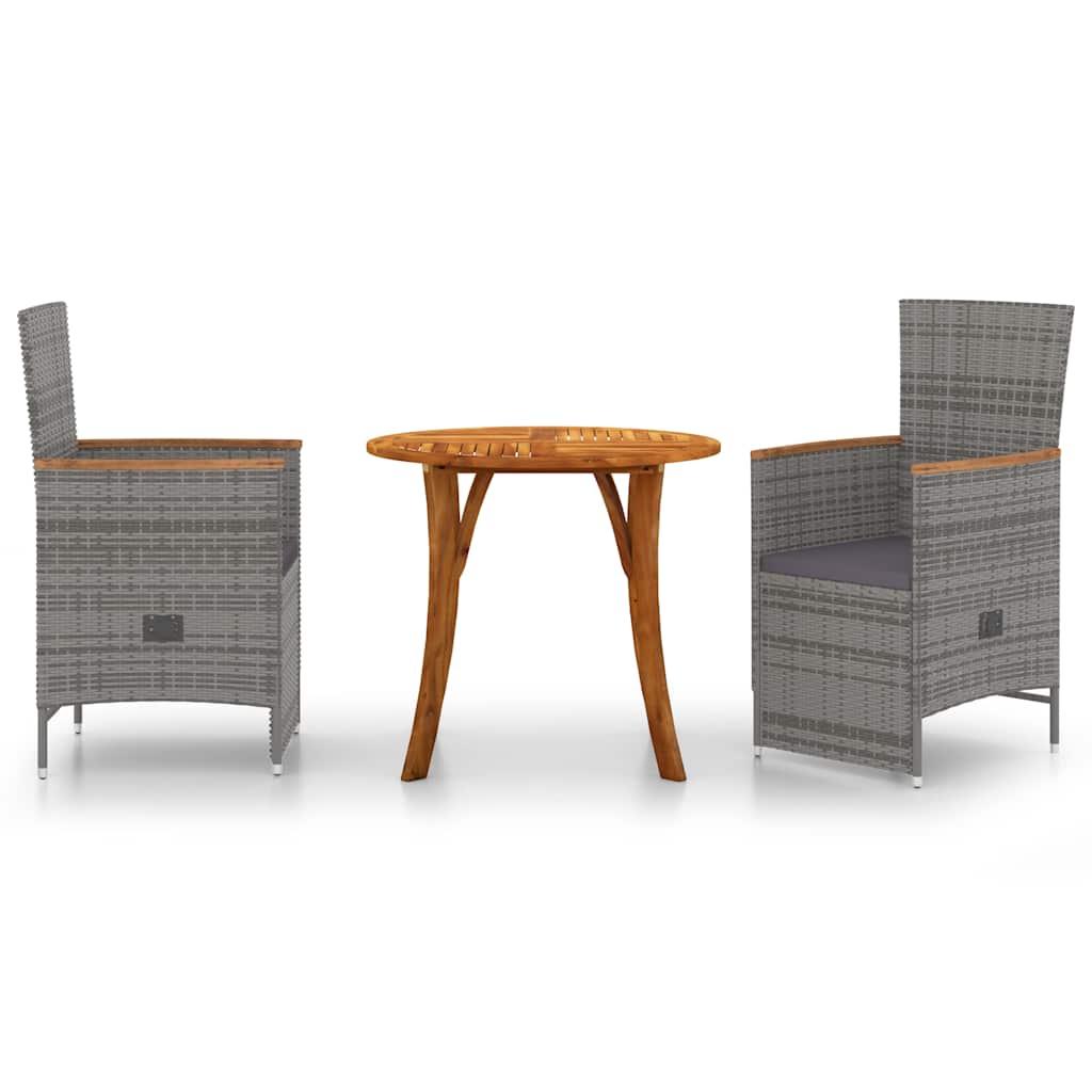 3 Piece Garden Dining Set Grey