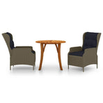3 Piece Garden Dining Set Dark Brown