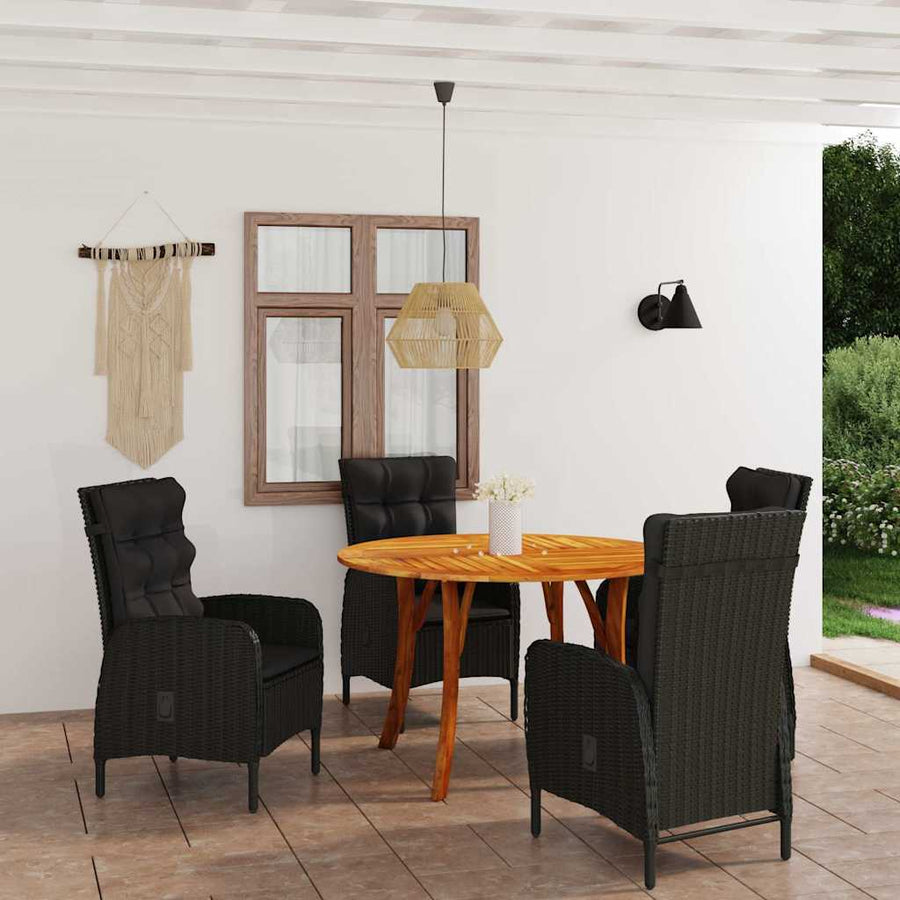 5 Piece Garden Dining Set Black