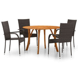5 Piece Garden Dining Set Brown - Front View