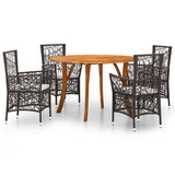 5 Piece Garden Dining Set Brown - Front View