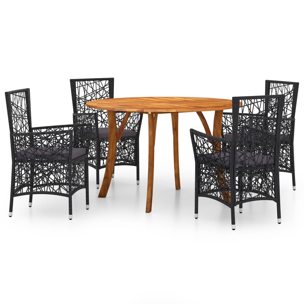 5 Piece Garden Dining Set Black