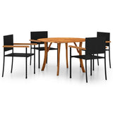 5 Piece Garden Dining Set Black - Front View