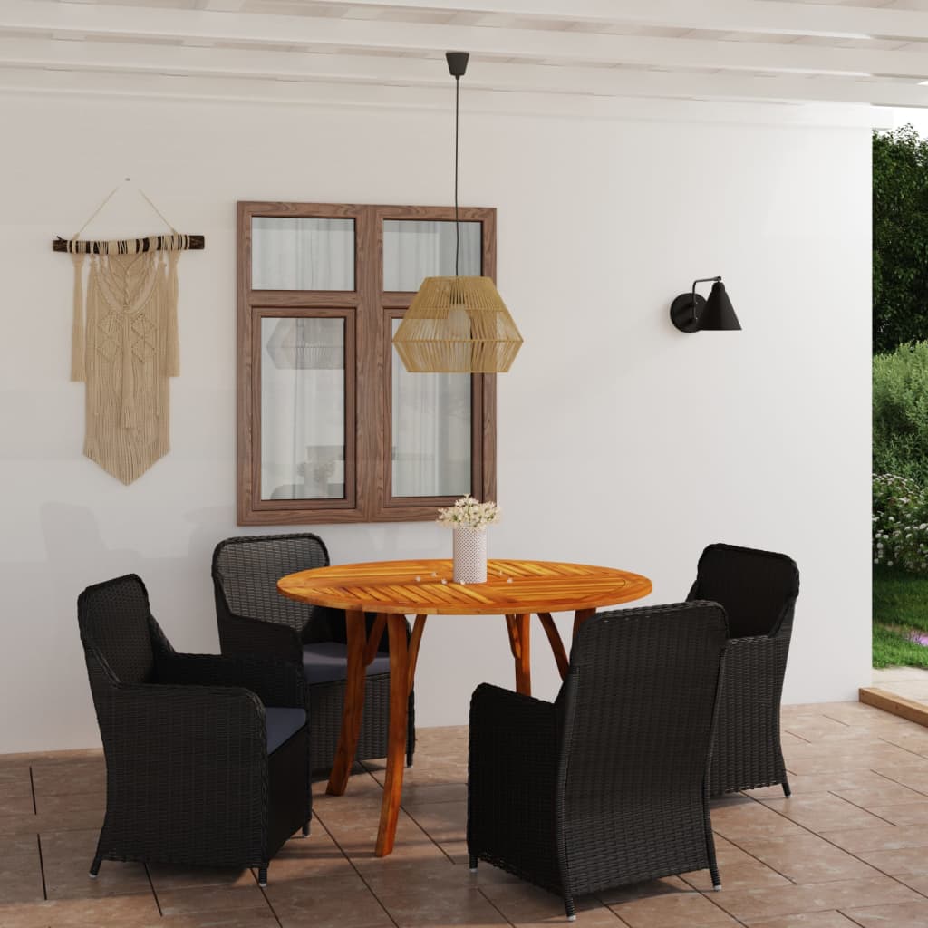 5 Piece Garden Dining Set Black