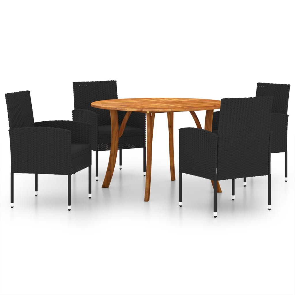 5 Piece Garden Dining Set Black