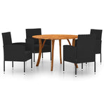 5 Piece Garden Dining Set Black