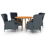 5 Piece Garden Dining Set Dark Grey - Front View