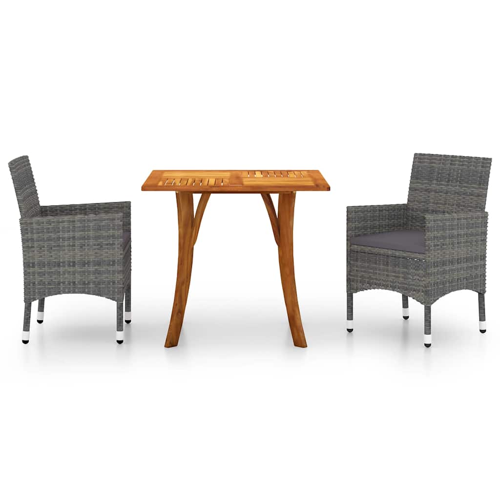 3 Piece Garden Dining Set Grey
