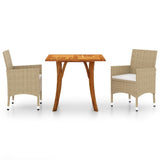 3 Piece Garden Dining Set Beige - Front View