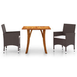3 Piece Garden Dining Set Brown