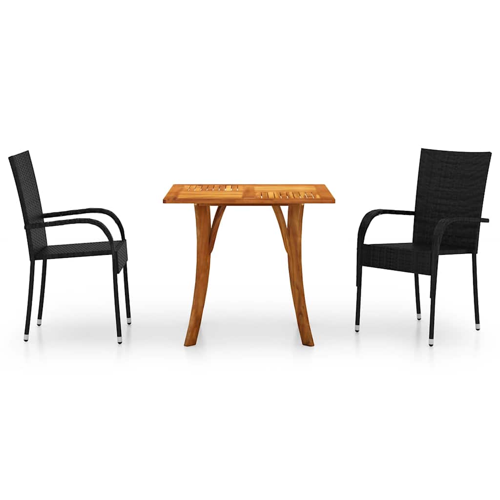 3 Piece Garden Dining Set Black