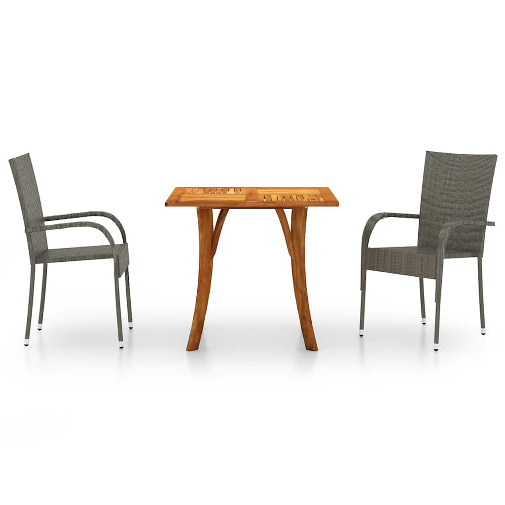 3 Piece Garden Dining Set Grey