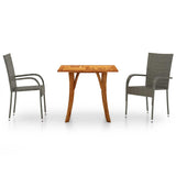 3 Piece Garden Dining Set Grey - Front View