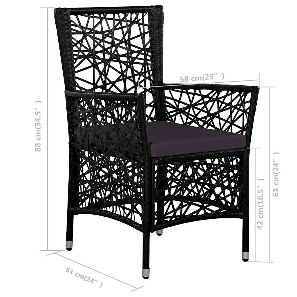 3 Piece Garden Dining Set Black