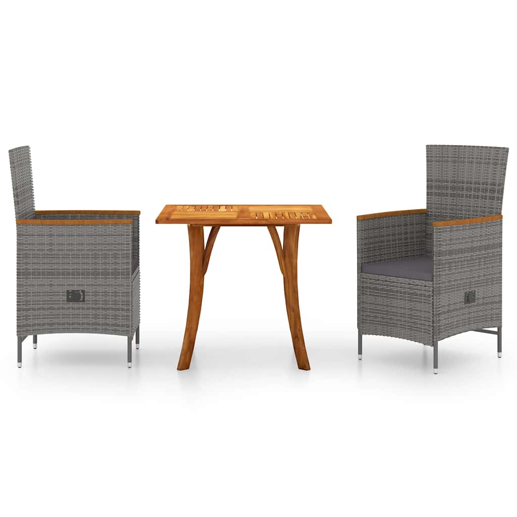 3 Piece Garden Dining Set Grey