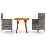 3 Piece Garden Dining Set Grey