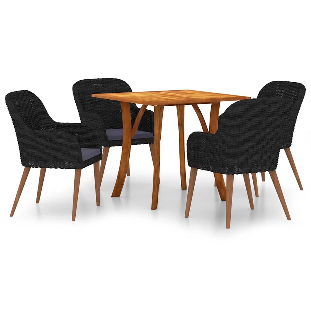 5 Piece Garden Dining Set Black