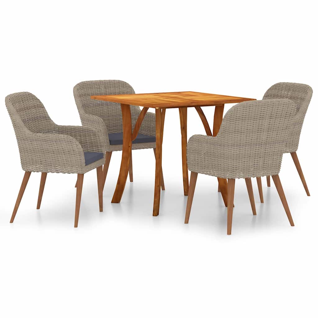 5 Piece Garden Dining Set Brown