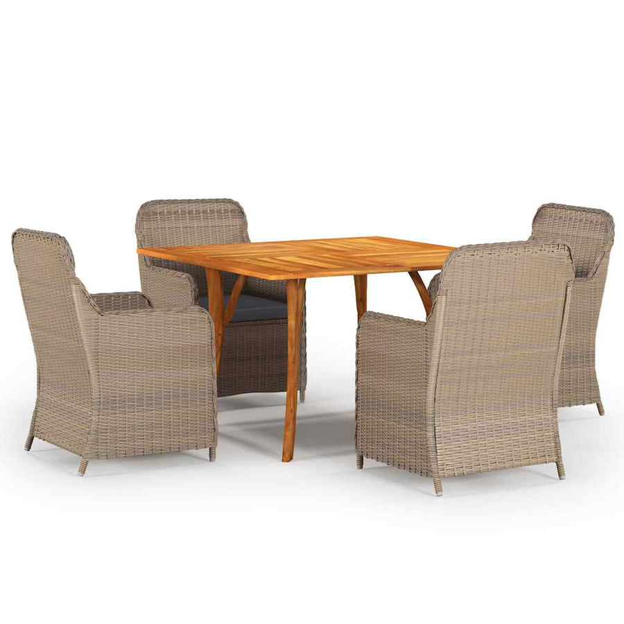 5 Piece Garden Dining Set Brown