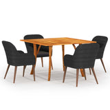5 Piece Garden Dining Set Black