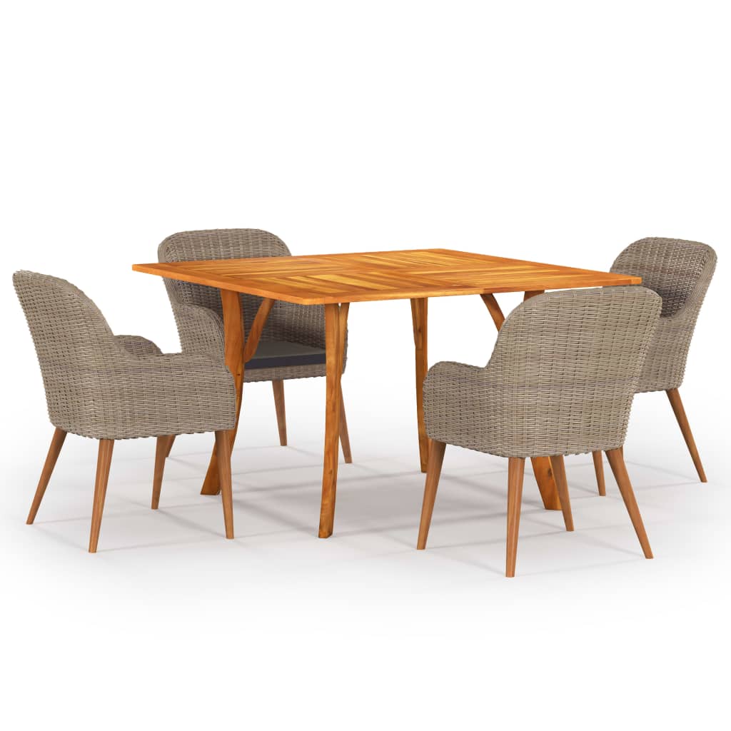 5 Piece Garden Dining Set Brown