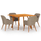 5 Piece Garden Dining Set Brown
