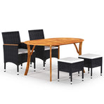 5 Piece Garden Dining Set Black