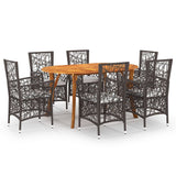 7 Piece Garden Dining Set Brown