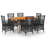 7 Piece Garden Dining Set Black