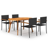 5 Piece Garden Dining Set Black