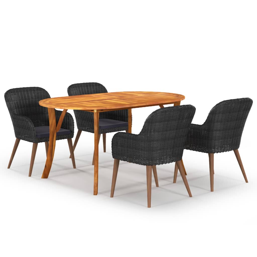 5 Piece Garden Dining Set Black