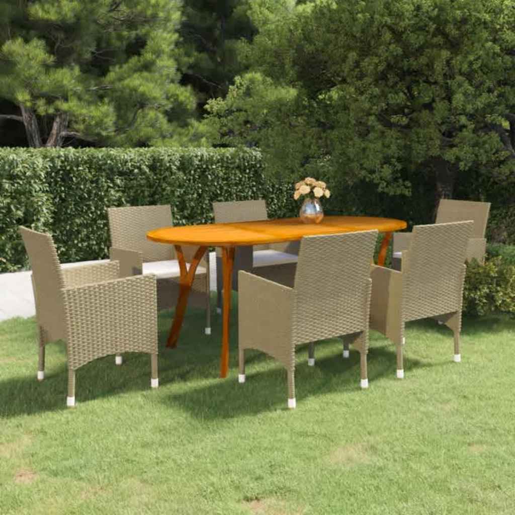 7 Piece Garden Dining Set Beige