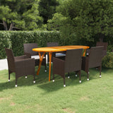 7 Piece Garden Dining Set Brown