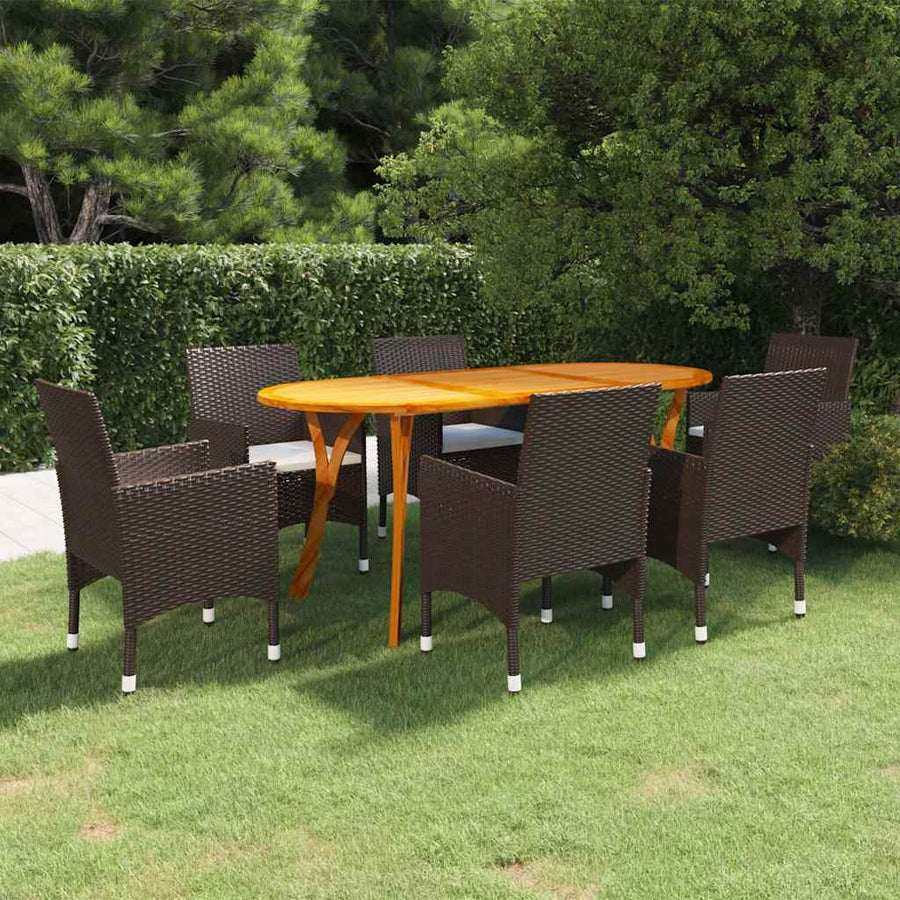 7 Piece Garden Dining Set Brown