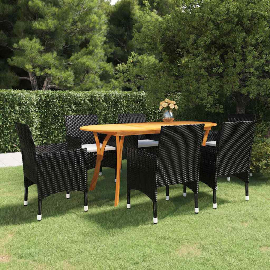 7 Piece Garden Dining Set Black