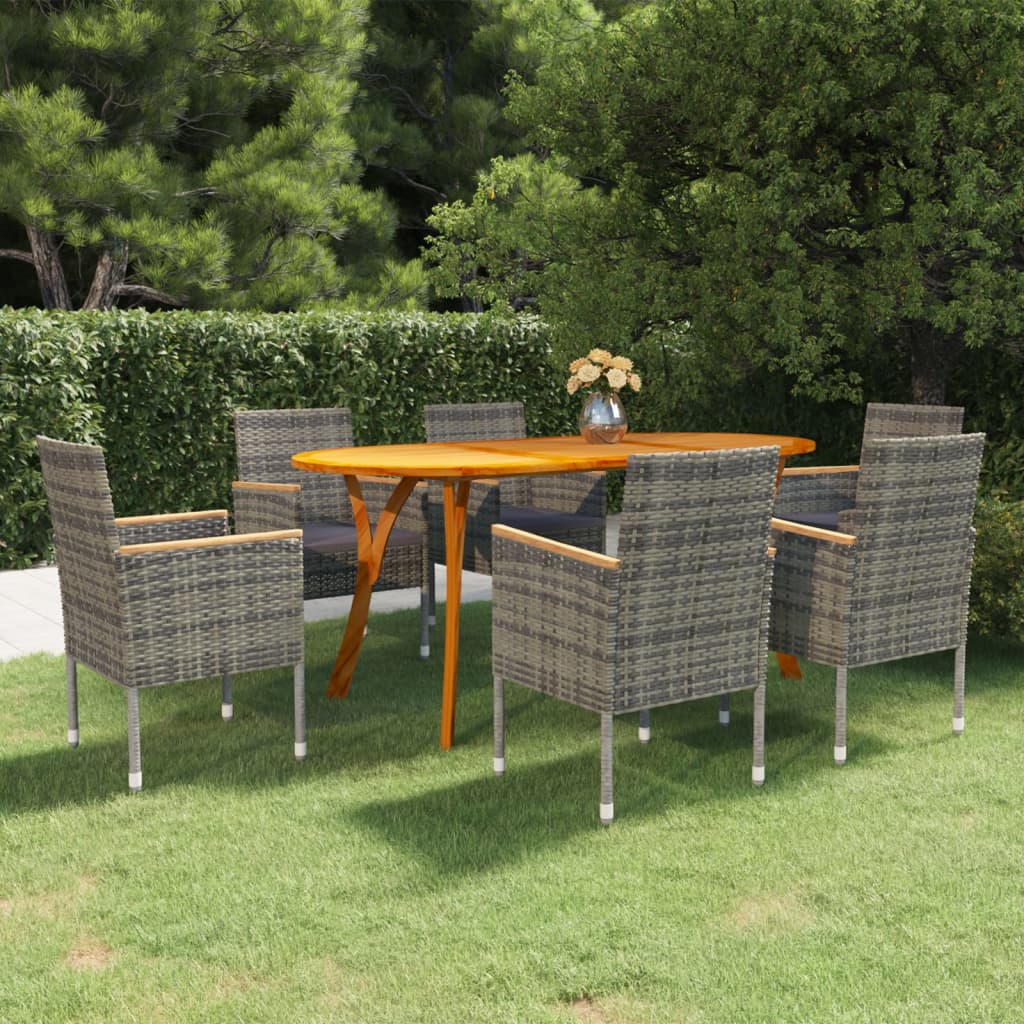 7 Piece Garden Dining Set Grey