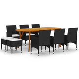 9 Piece Garden Dining Set Black - Front View