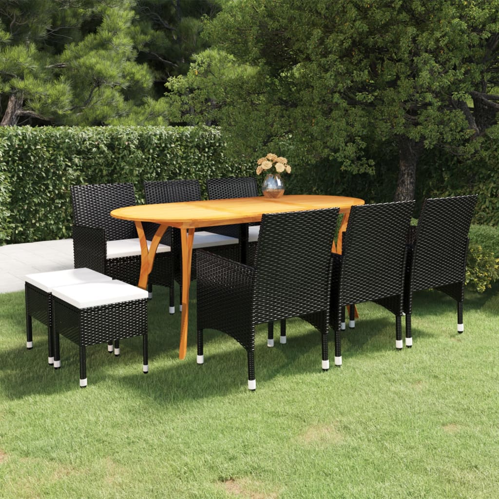 9 Piece Garden Dining Set Black