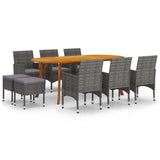 9 Piece Garden Dining Set Grey