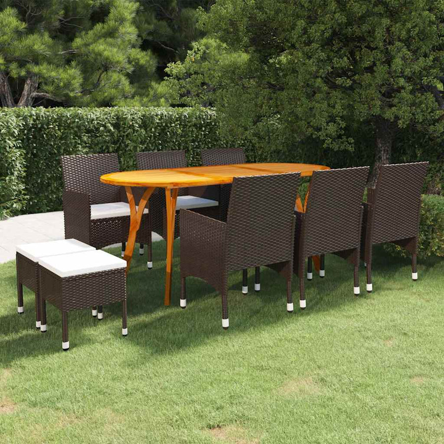 9 Piece Garden Dining Set Brown
