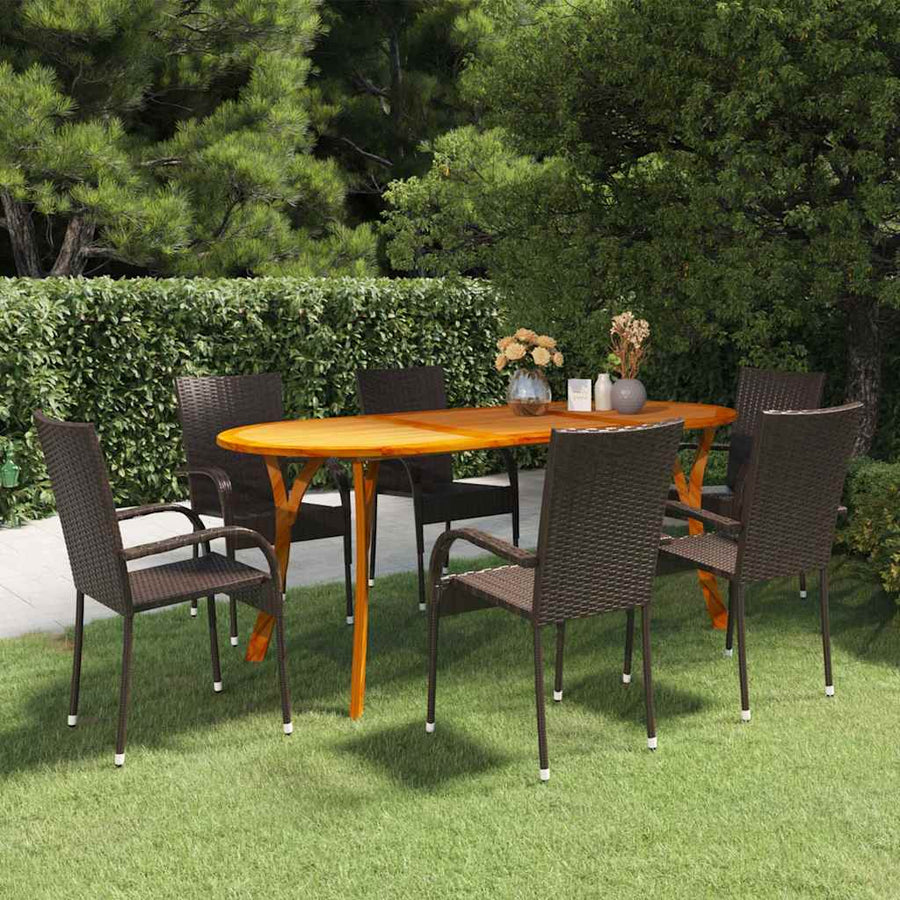 7 Piece Garden Dining Set Brown