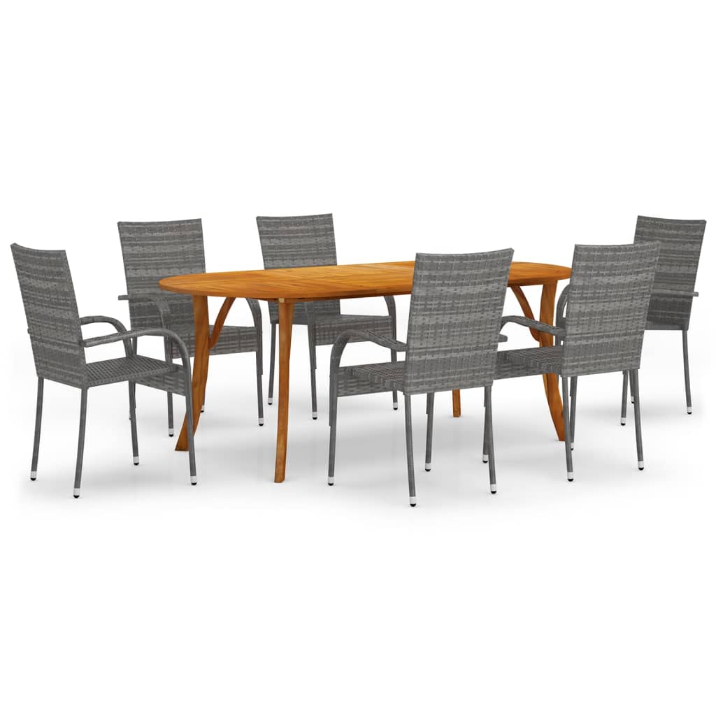 7 Piece Garden Dining Set Grey