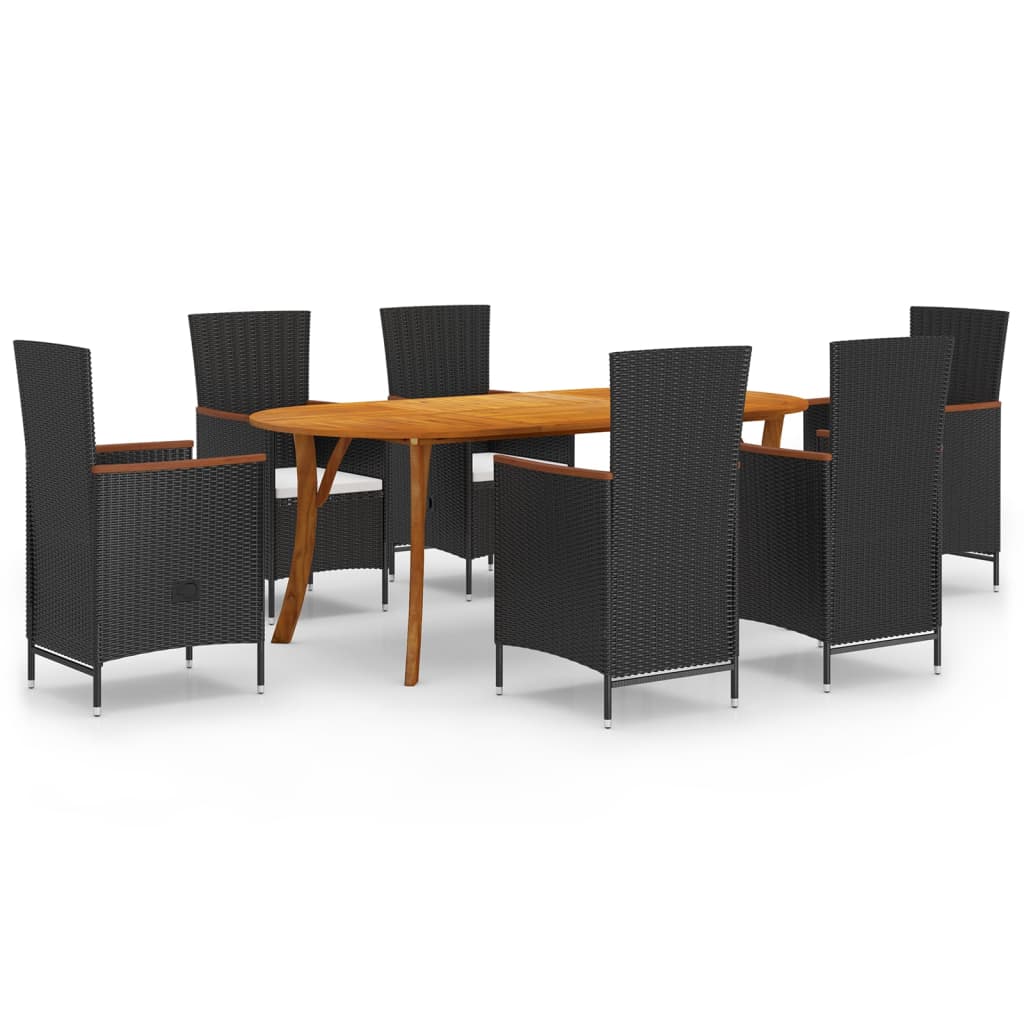 7 Piece Garden Dining Set Black